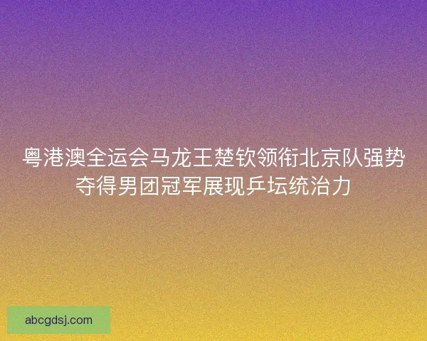 粤港澳全运会马龙王楚钦领衔北京队强势夺得男团冠军展现乒坛统治力