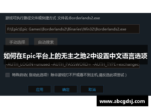 如何在Epic平台上的无主之地2中设置中文语言选项